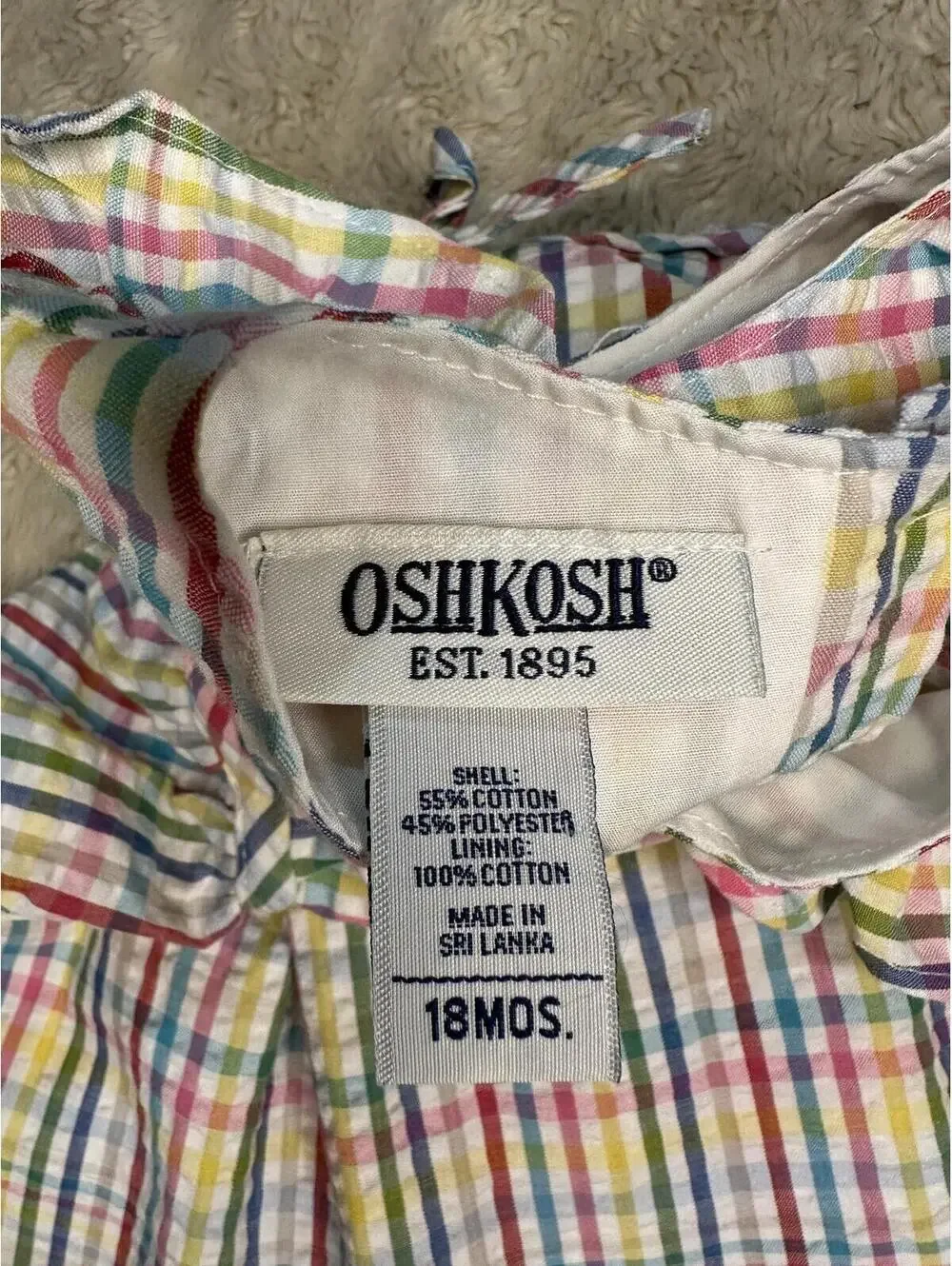 OshKosh Girl's multicolored plaid seeksucker dress Size 18M rainbow cottagecore